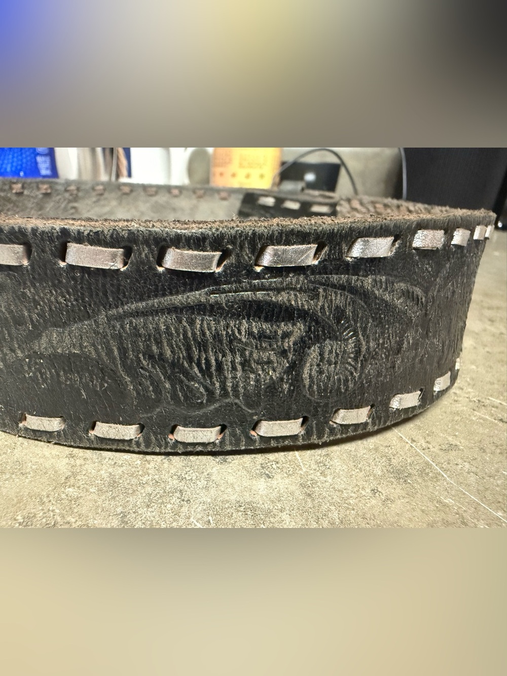 Enmon Tooled Stitched Black Leather Western Belt | No Buckle | Sz S | Brand New - Picture 3 of 4